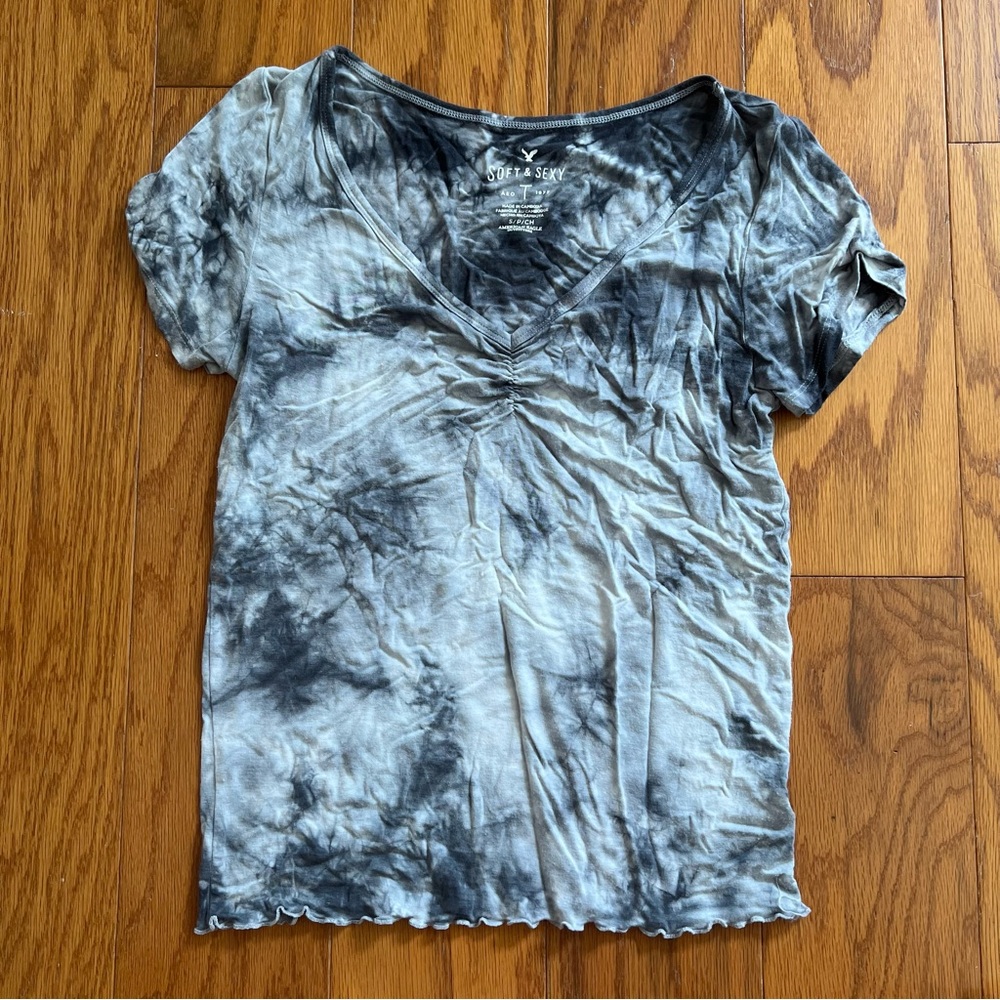 American Eagle AE Outfitters Black Tie-Dye Women's Short Sleeve Top shirt small